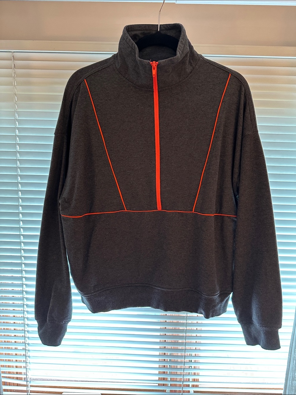 Richer Poorer Charcoal Half-Zip Sweatshirt with Bright Orange Trim